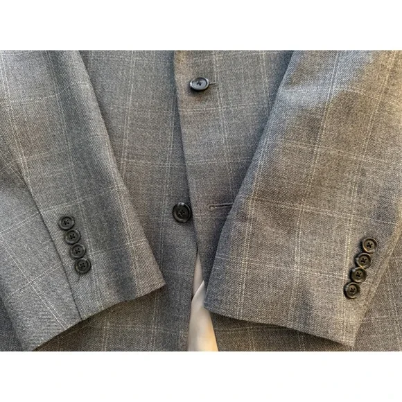 Jos. A. Bank Silk Wool Sport Coat Men 42L Blue Windowpane 2-Button Blazer Jacket